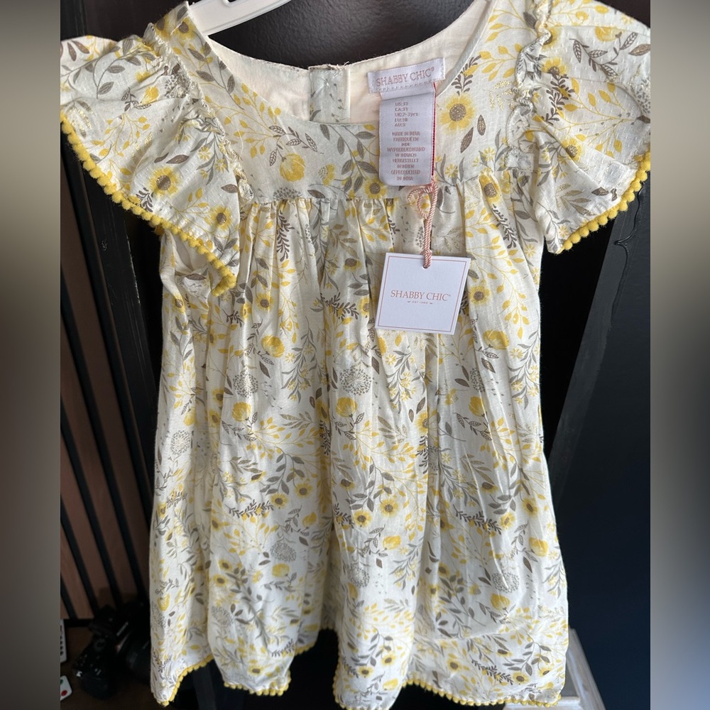 NWT Shabby Chic Yellow and Gray Floral DRESS with Headband set
